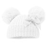 H678-W: White Hat w/Pom Poms & Velvet Bow (0-12 Months)